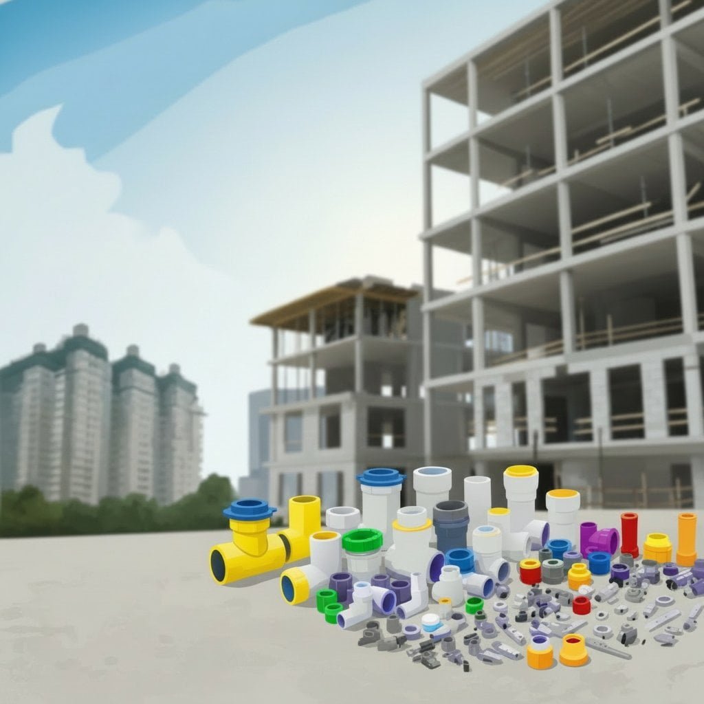 Construction site with modern building materials