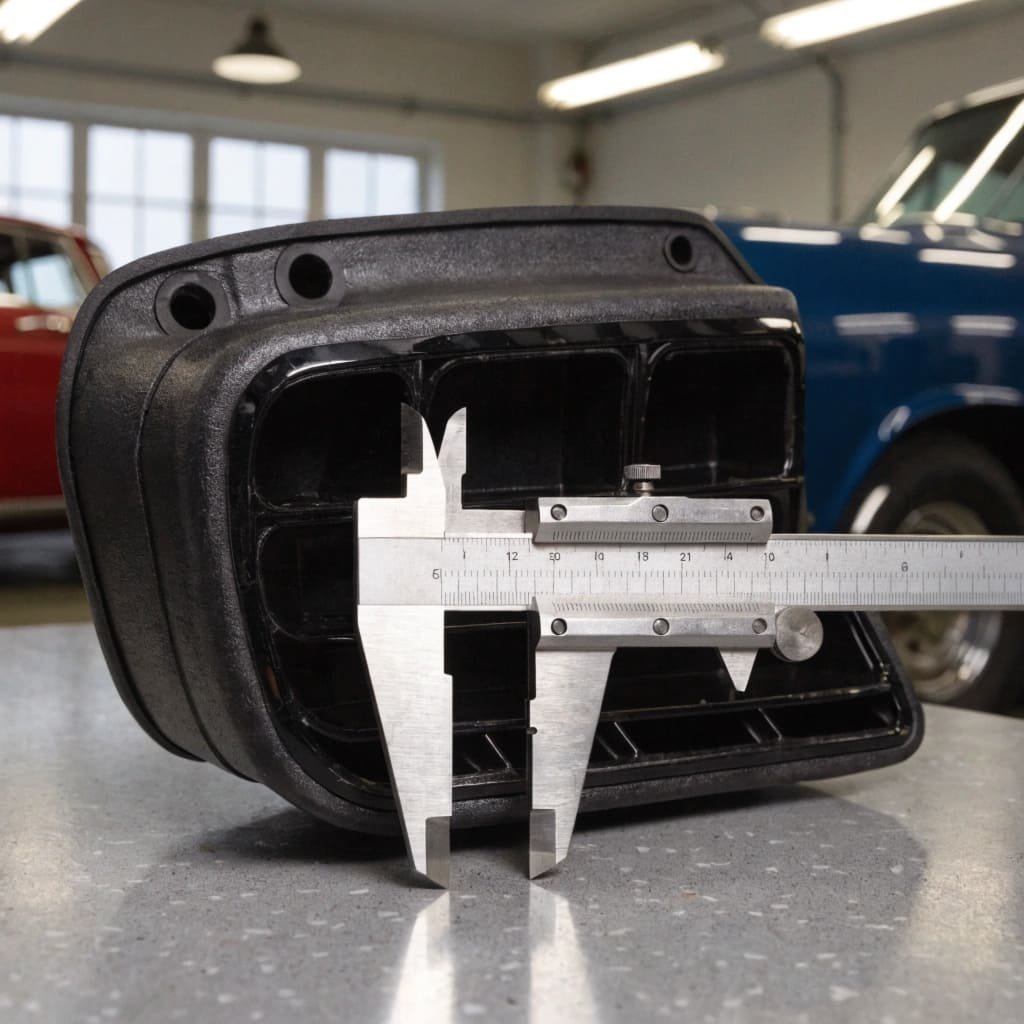 Classic Car Part Replication a classic car part being measured with calipers for replication